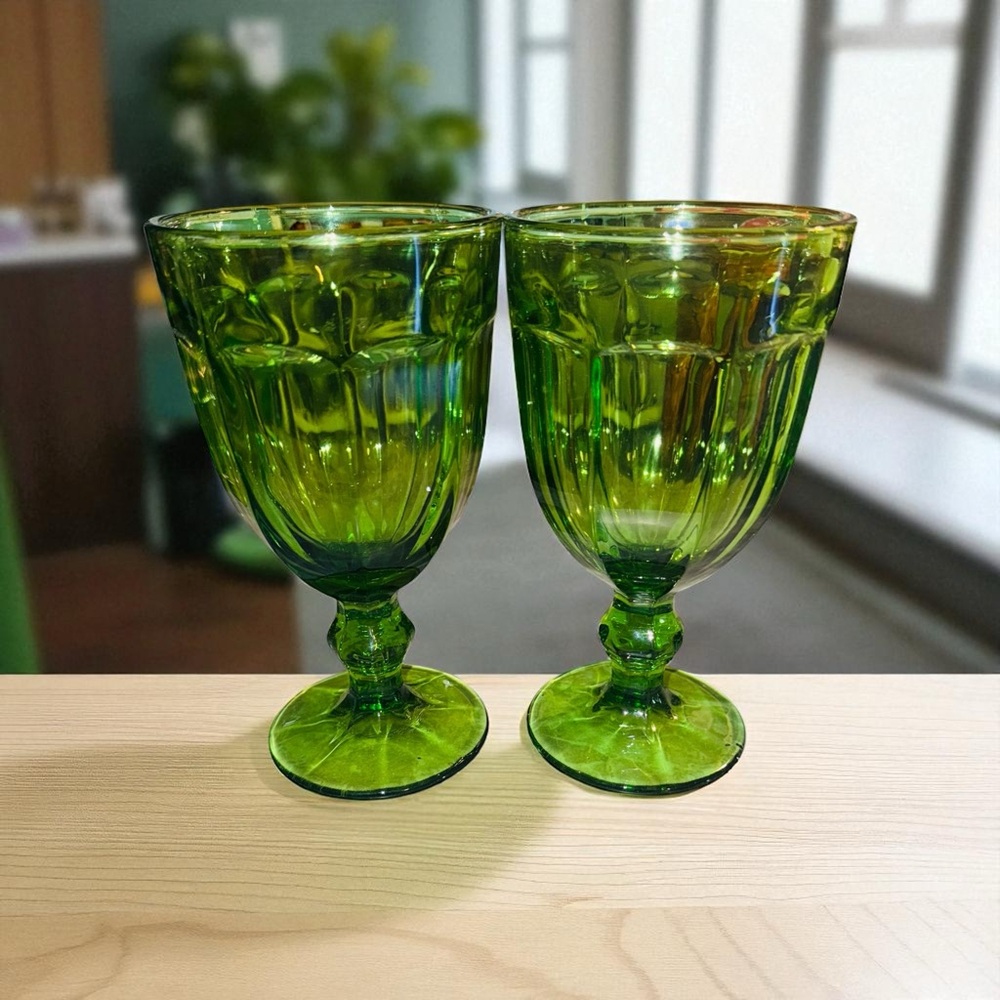 Vintage Set Libby Duratuff Gibralter Olive Green Goblet Glass Ice Tea